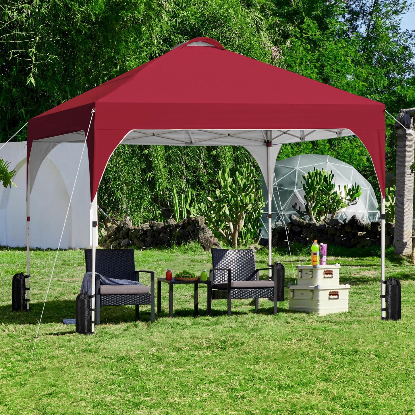 Yaheetech 10x10 Pop Up Canopy Tent with Vent, Easy Set Up Tent, Instant Sun Shelter Canopy with Wheeled Bag, 4 Sandbags, 12 Stakes & 4 Ropes, for Parties, Beach, Outdoor, White