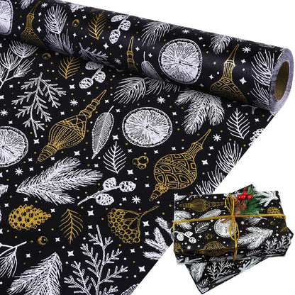 Christmas Wrapping Paper Black and Gold Foil Kraft Gift Wrapping Paper Roll Christmas Wrapping Paper Jumbo Roll Black and White Wrapping Paper for Christmas Winter Holiday Birthday 17Inch × 33Feet