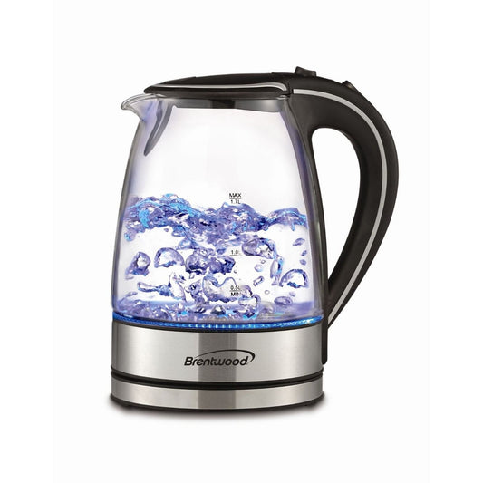 Brentwood 1.7L Tempered Glass Tea Kettle in Black-0