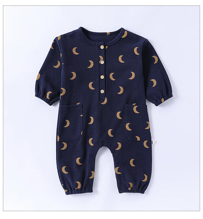 Spring Arrival Baby Unisex Long Sleeves Waffle Grid and Simple Pattern Rompers-4