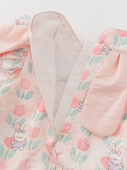 Autumn Arrival Baby Girls Flowers and Rabbits Pattern Long Sleeves Onesies with Stand Collar-3