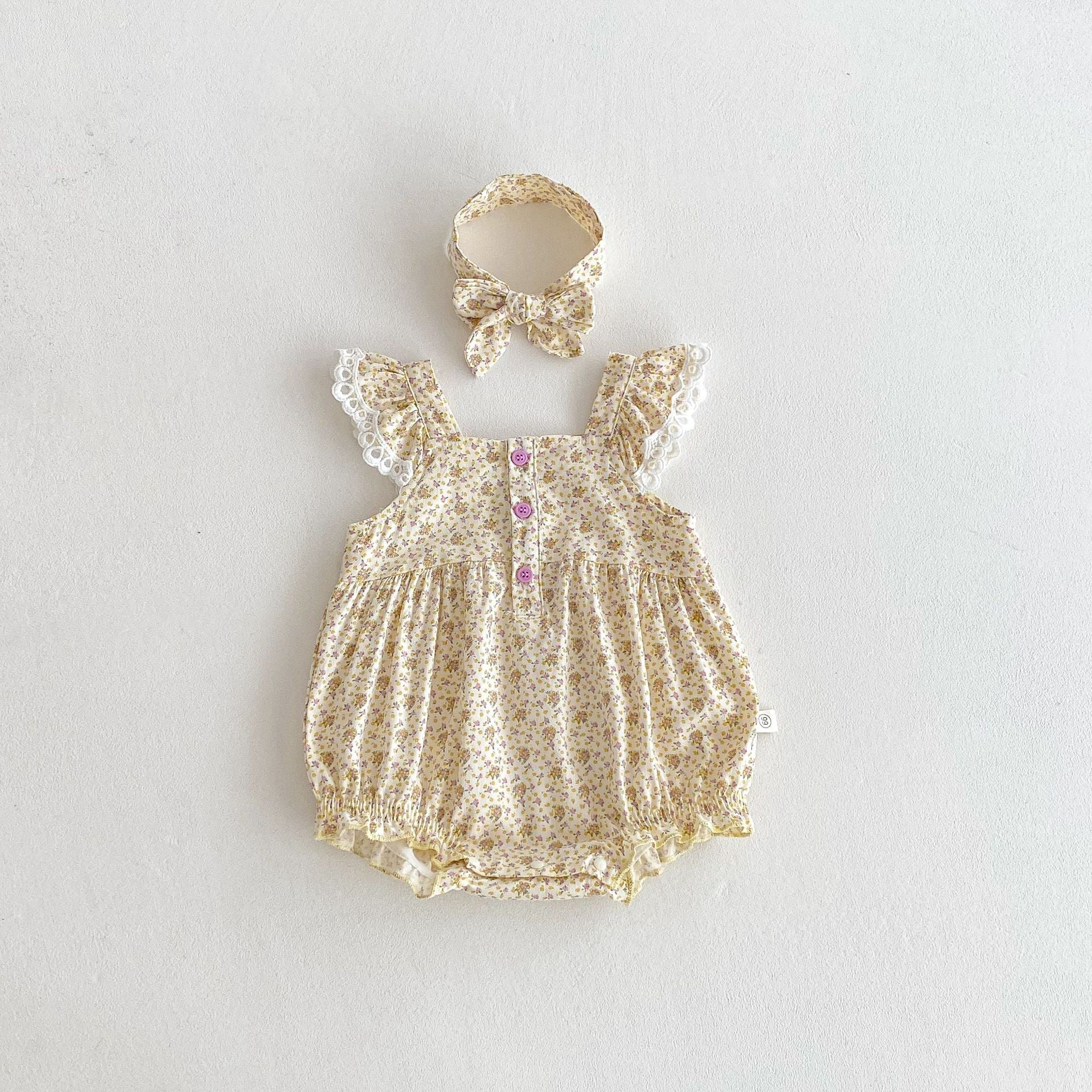 Summer Arrival Baby Girls Cute Floral Pattern Fly Sleeves Onesies-2