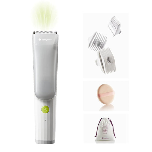 Bc Babycare Baby Hair Clippers Ultra Quiet Vacuum Hair Clippers for Kids with 3 Guide Combs Barber Cape Clippers & Comb - Cordless Rechargeable Waterproof Toddler Hair Cutting Kit (White)